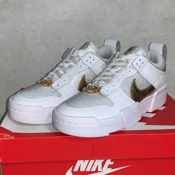 Nike Dunk Low Disrupt White Metallic Gold Size 7.5W - Picture 2 of 8